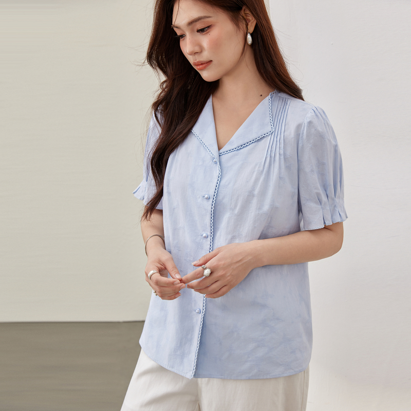 【法式洋气温柔风百搭纯棉衬衫】纤莉秀大码女装胖mm2025夏装新款