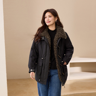 阿勒泰派克服 胖mm2025冬装 轻工装 女装 新款 毛绒外套纤莉秀大码