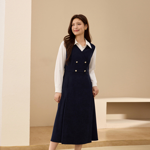 设计感假两件连衣裙 拼接长裙胖mm秋装 纤莉秀大码 法式 新款 女装