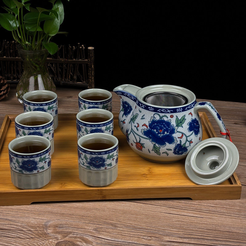 青花瓷大号茶壶茶杯泡茶具套装