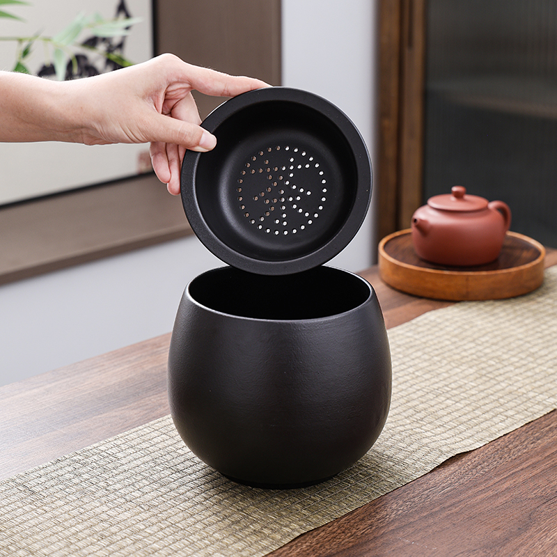 干湿分离陶瓷茶渣缸桌面家用带过滤水盂废水桶烟灰缸茶具配件茶洗