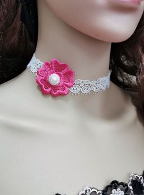 短款蕾丝流苏洛丽塔黑白色项链