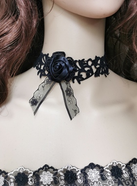 欧美哥特早春新款花朵黑色蕾丝项链choker颈带脖子饰品锁骨链女