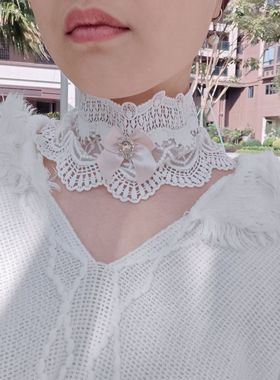 2025新款白色蕾丝颈饰欧美风蝴蝶结装饰领子超仙蕾丝遮盖脖纹颈饰