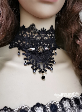 2021新品遮盖脖纹疤痕透气宽镂空蕾丝锁骨链choker颈带造型锁骨