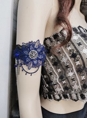 欧美风旅游古风舞台表演手臂配饰品蕾丝松紧臂环套臂带蓝黑臂花朵