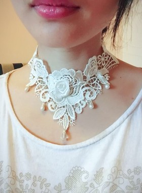 欧美遮盖蕾丝白色肤色颈饰项链
