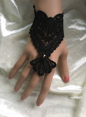 黑色手链爱心哥特蕾丝复古女