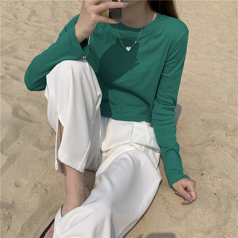 Real price ~ New Korean versatile solid round neck with undercoat and slim long sleeve T-shirt