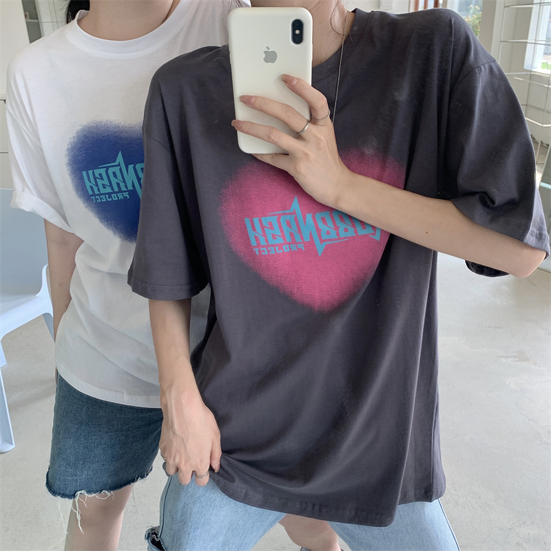 Real price new Korean versatile love printing couple T-shirt