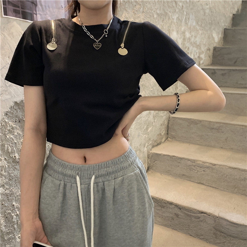 New Korean zipper splicing heavy industry T-shirt