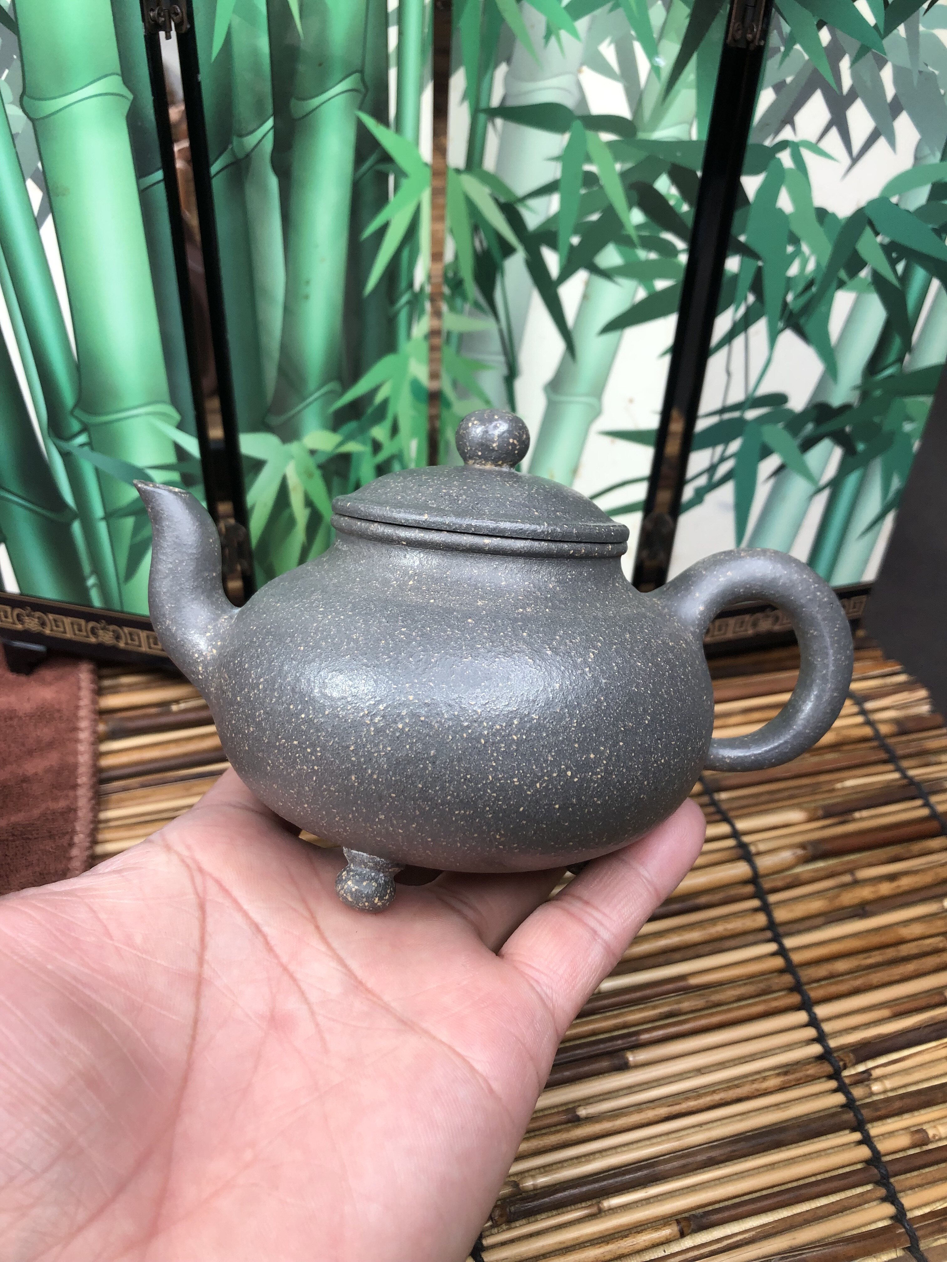 宜兴紫砂壶 三足鼎立壶 原矿紫砂天青泥粗砂料250毫升功夫茶茶具
