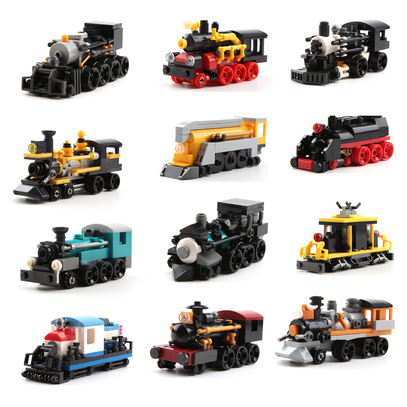 中国积木怀旧复古迷你老式经典蒸汽城市火车头拼装男孩子列车玩具