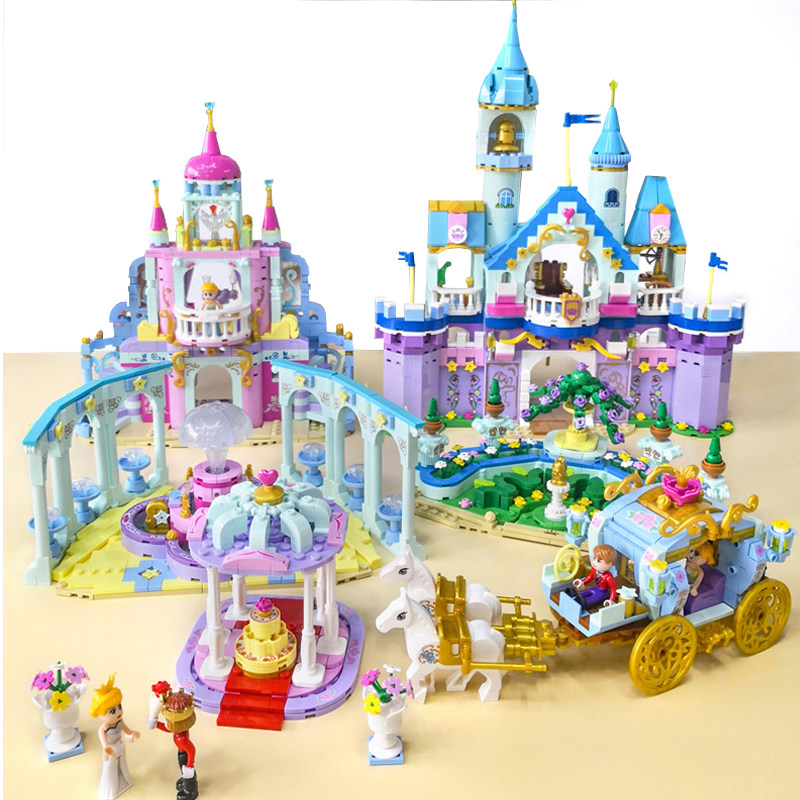 女孩积木拼装玩具益智小颗粒公主梦城堡王宫儿童塑料模型马车喷泉