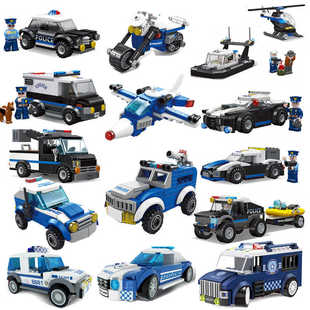 中国积木警察车拼装儿童特警玩具男孩城市指挥车模型生日礼物