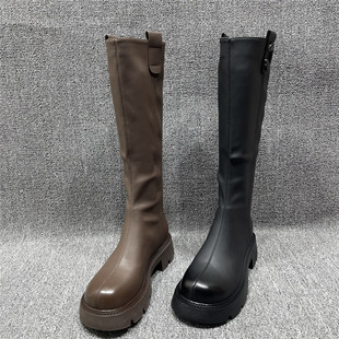 断码 厚底复古后拉链高筒靴女 处理粗跟显瘦长筒靴女不过膝秋冬新款