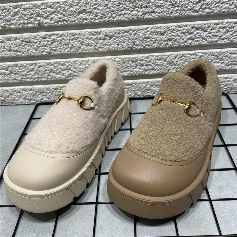 断码清仓厚底增高毛毛鞋女冬季加绒保暖雪地棉鞋一脚蹬乐福豆豆鞋