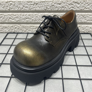 处理真皮大头小皮鞋 深口单鞋 女春季 厚底增高英伦风乐福鞋 新款 断码