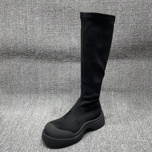 断码 巨好看瘦瘦靴圆头高筒骑士靴长靴女 处理厚底长筒靴女秋冬新款