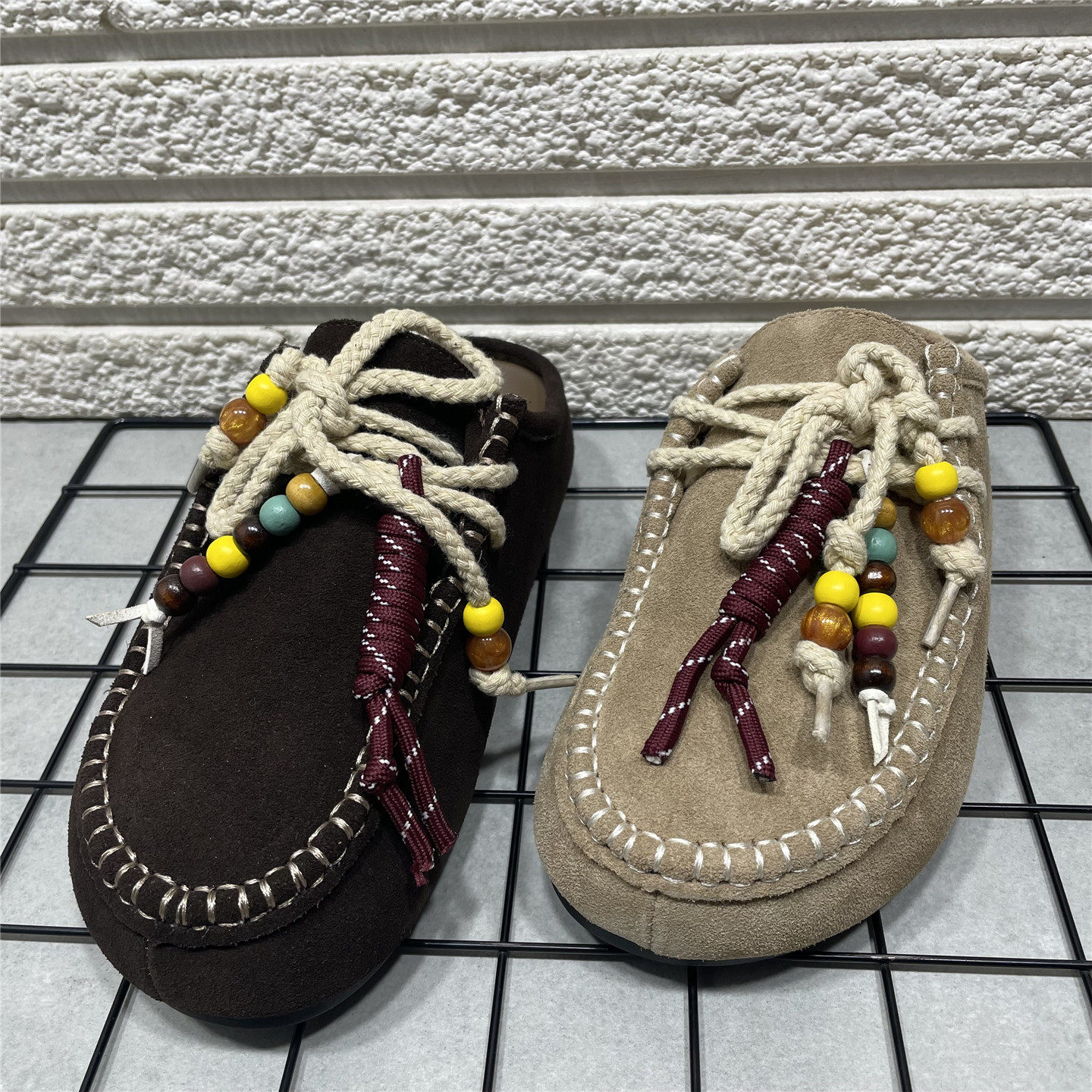 断码处理真皮串珠内增高包头半拖鞋女春季英伦风懒人一脚蹬勃肯鞋