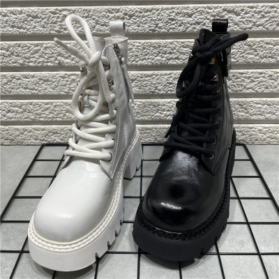 加绒厚底英伦风百搭真皮短靴女