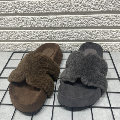断码处理休闲厚底羊羔毛毛拖鞋女