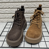 断码 处理厚底马丁靴女秋冬新款 薄绒里单靴复古英伦风大头勃肯短靴