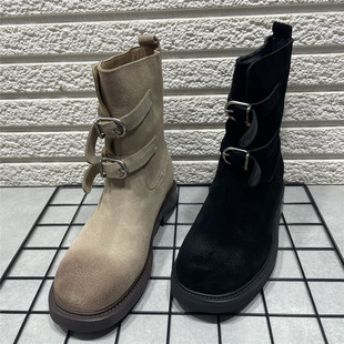 百搭西部牛仔靴真皮马丁靴 时尚 断码 处理复古皮带扣短靴女秋冬新款