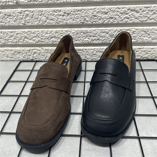 休闲单鞋一脚蹬粗跟乐福鞋女