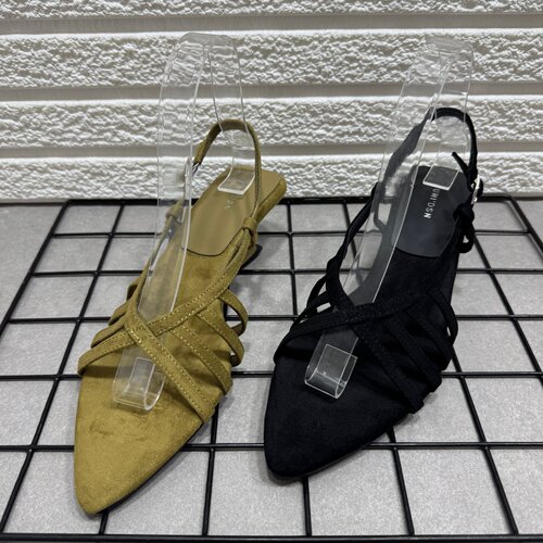 撤柜处理坡跟尖头编织罗马鞋女