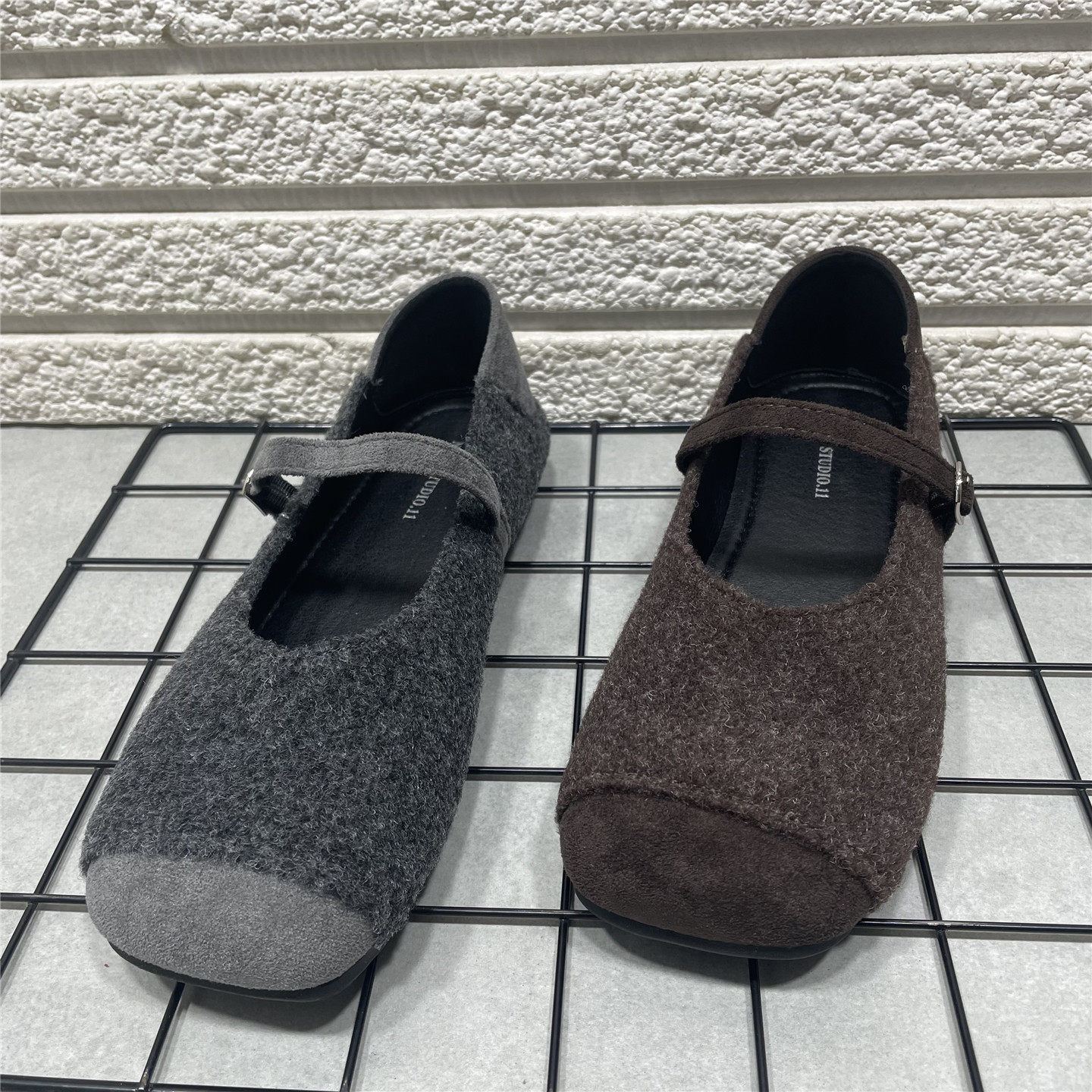 断码处理平底韩版浅口一字带玛丽珍鞋女法式春秋毛呢料高级感单鞋