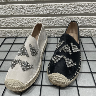 断码处理春季新款水钻草编渔夫鞋女懒人一脚蹬乐福鞋平底单鞋女鞋