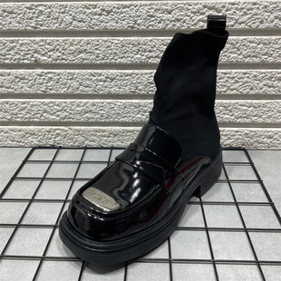 短靴子 显瘦短筒针织袜靴黑色乐福鞋 断码 处理弹力瘦瘦靴女春秋新款