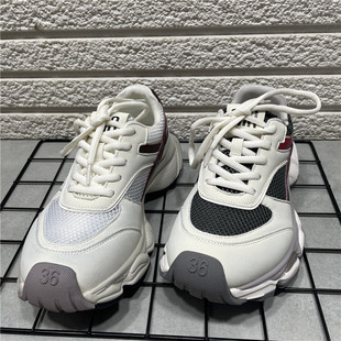 女款 断码 百搭透气网拼接休闲鞋 女系带时尚 处理松糕厚底增高老爹鞋