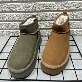 加厚保暖厚底套筒棉靴 舒适百搭时尚 微瑕处理真皮雪地靴女冬季 新款