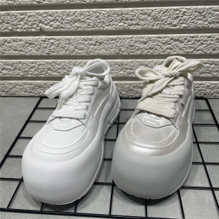 透气休闲板鞋 断码 处理真皮大头小白鞋 女春秋款 厚底增高丑萌面包鞋