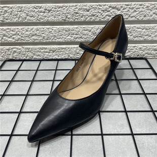 玛丽珍单鞋 女细跟秋季 女 处理真皮一字扣带尖头职业通勤高跟鞋 断码