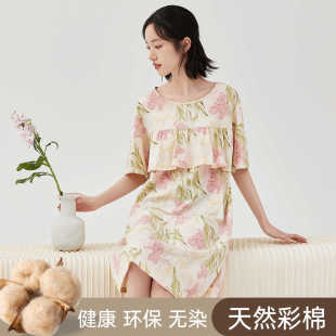 睡裙女夏季 顶呱呱短袖 纯棉荷叶边防凸点走光彩棉外穿家居服睡衣薄