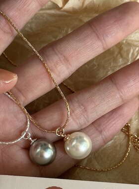 热销正圆大珍珠秋冬珍珠施家水晶项链毛衣链气质小众百搭蛇骨链女