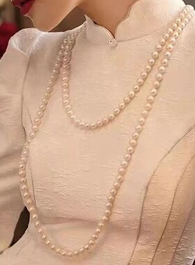 法式高级感长款叠戴珍珠项链女款2024新款轻奢小众夏季锁骨链颈链