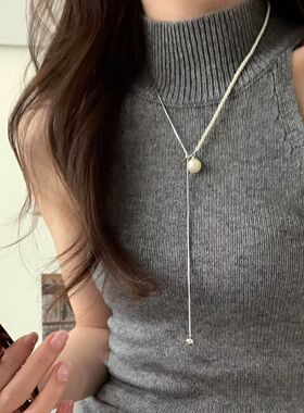 经典轻奢珍珠抽拉蛇骨链轻奢小众高级感长项链简约百搭气质颈链女