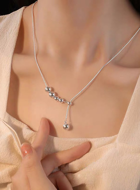 小众韩国个性设计饰品长款抽拉圆珠高级毛衣链简约博主锁骨项链女