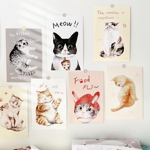 信的恋人明信片猫咪和好天气清新手绘风留言贺卡墙面装饰卡片