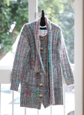 外贸纯原尾单| 韩国羊毛马海毛混纺| 围巾针织外套ins风 迷幻彩虹