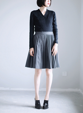 The That This | 欧洲深灰色纯羊毛 | 百风琴褶拼接半裙 |may yon