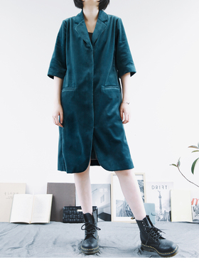 The That This | 欧洲纯棉丝绒 |原创独立设计深墨绿色西装连衣裙