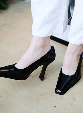 复古vintage古着 | 意大利真头层牛皮 库存老尖货 高跟小黑鸭嘴鞋