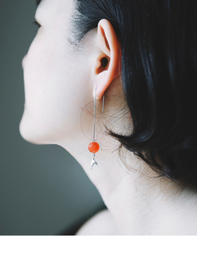 独立原创设计 | 保山南红原矿 925银 | 莲莲有余美人鱼尾耳线耳环