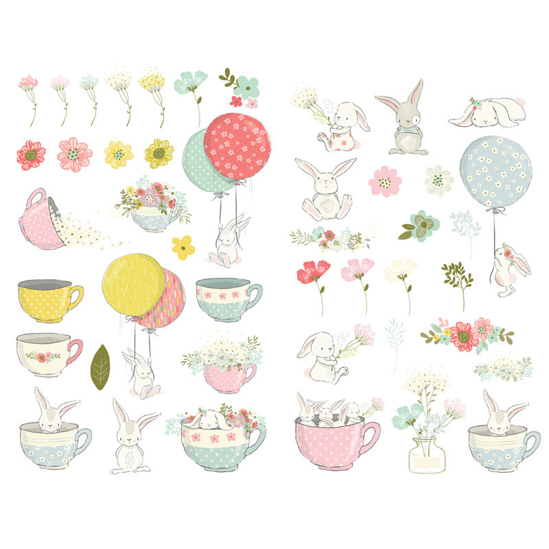【已裁剪】可爱兔子茶水杯薄荷兔diy装饰手账素材贴纸儿童贴贴画