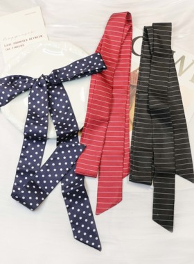 复古时髦波点长条丝巾韩国ins细窄飘带辣妹绑包小领巾女发带绑发